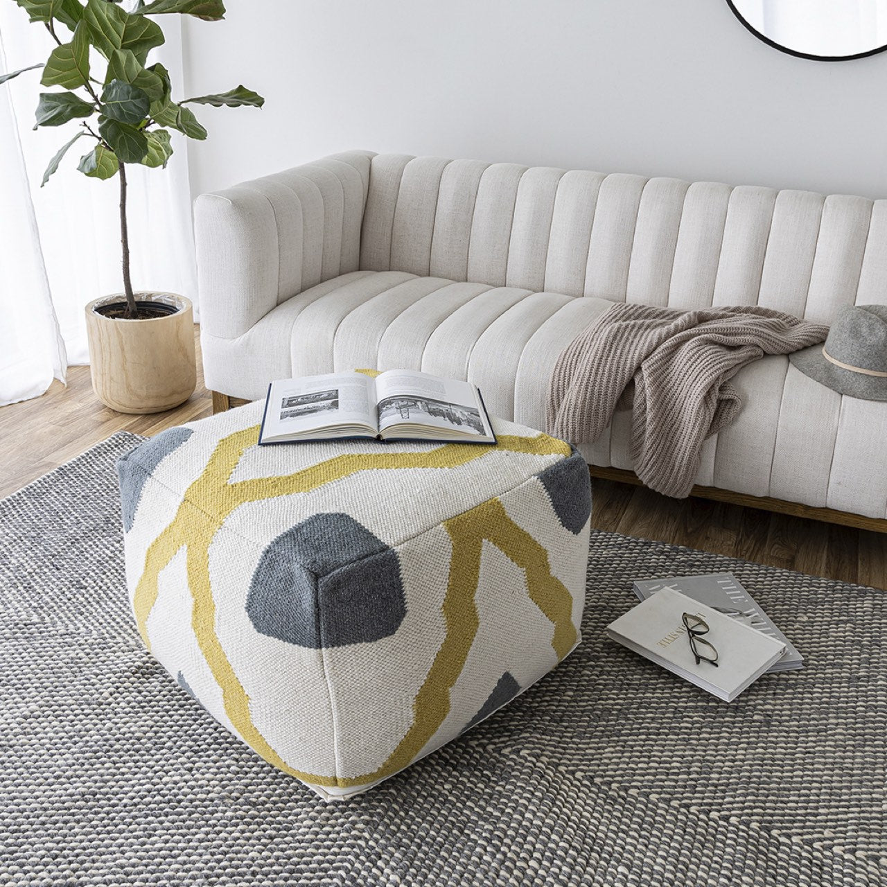 Open Box: Barcelona Pouf - Mustard Multi