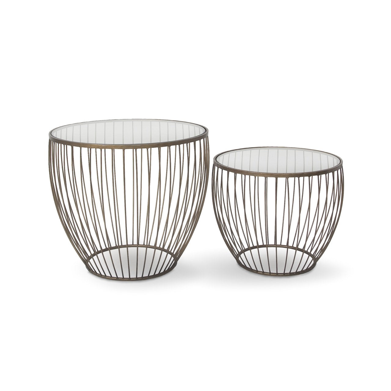 Open Box: Cyclone Glass Tables  - Gold (Set of 2)