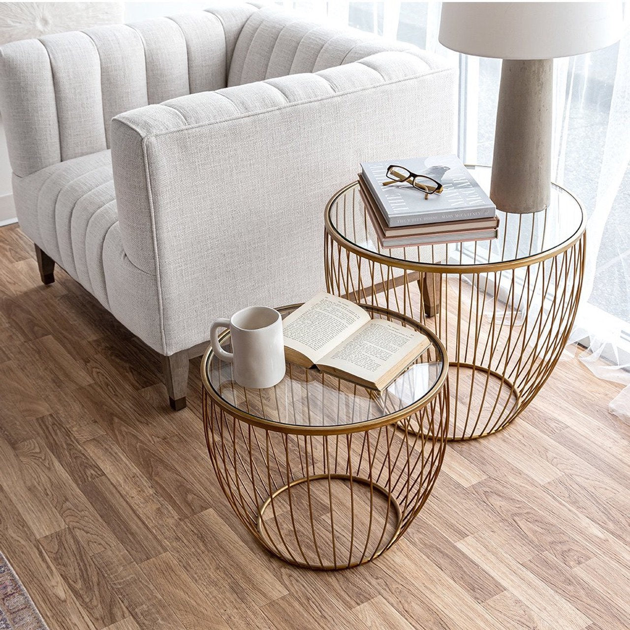 Open Box: Cyclone Glass Tables  - Gold (Set of 2)