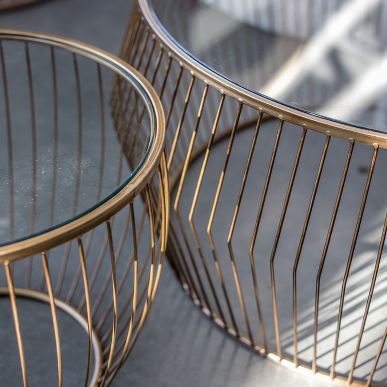Open Box: Cyclone Glass Tables  - Gold (Set of 2)